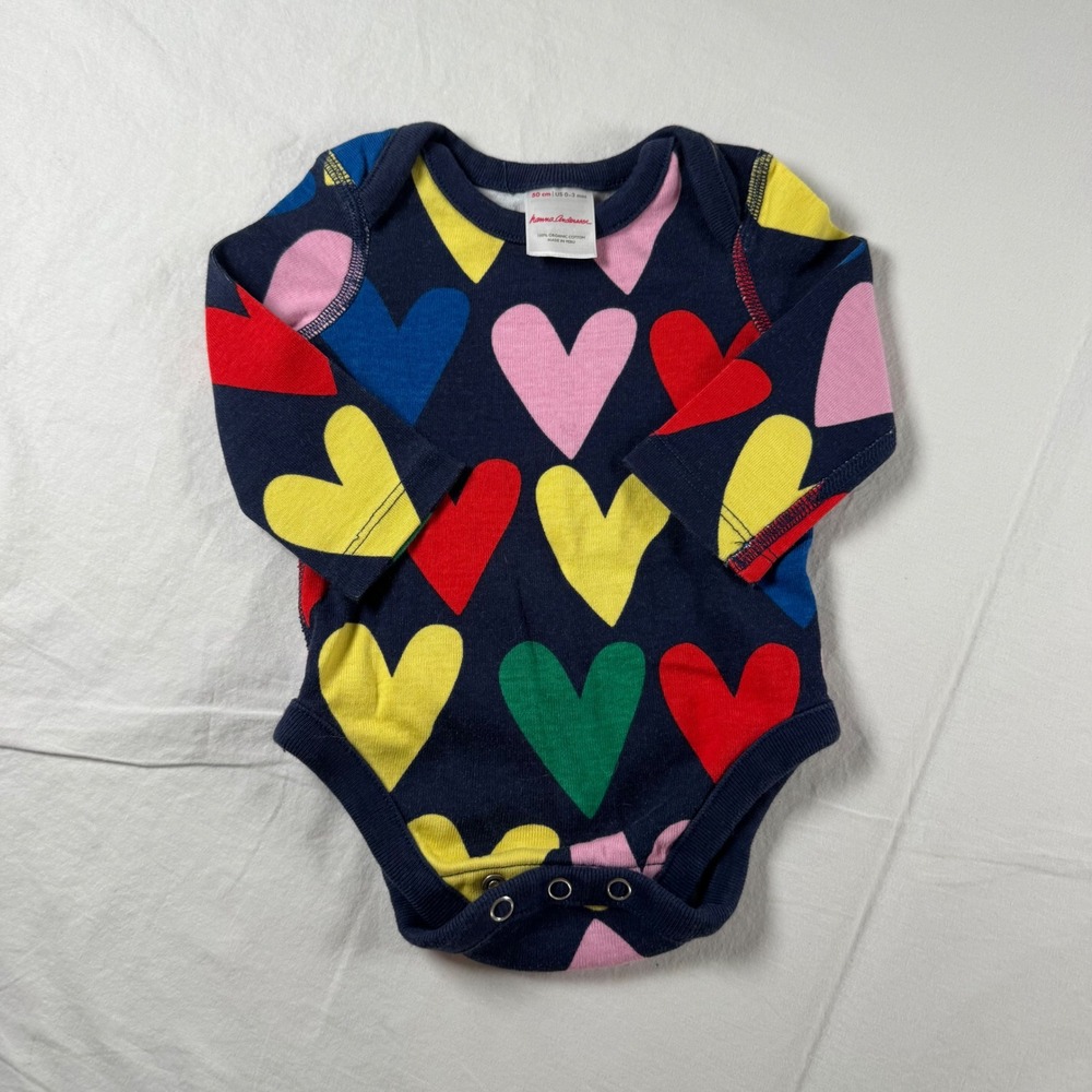 Hanna Andersson Size 0-3 mos Navy Blue Heart Print Organic Cotton Bodysuit